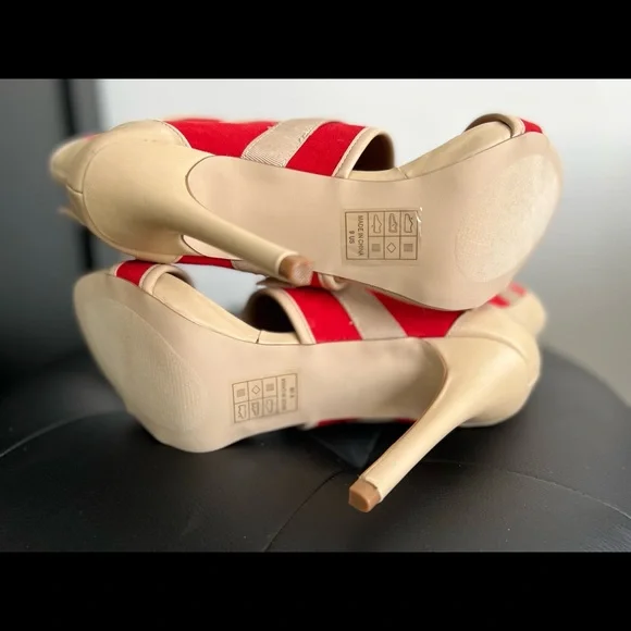 Brand New Women’s Heeled Sandals Red & Beige Size 9 - Picture 2 of 7
